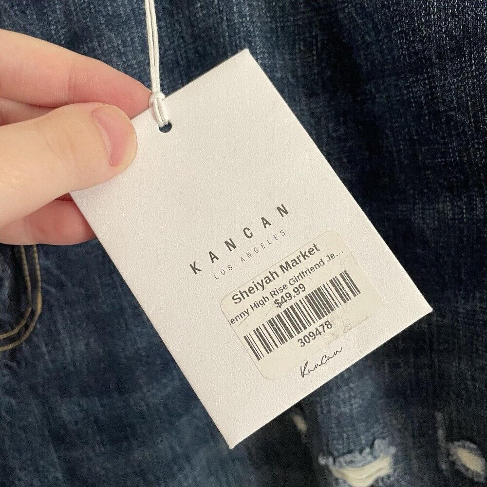 KanCan Womn 3XL Dark Wash Distressed Denim Relaxed High Rise Girlfriend Jean NWT - Picture 6 of 12